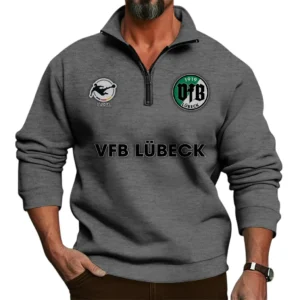 VfB L?beck  Bundesliga Half Zip Stand up Collar Hoodie SPO1016046, Gift For Fan VfB L?beck  - Dark Gray