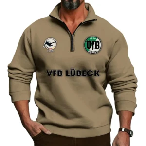 VfB L?beck  Bundesliga Half Zip Stand up Collar Hoodie SPO1016046, Gift For Fan VfB L?beck  - Khaki