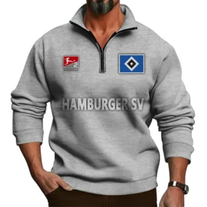 Hamburger SV Bundesliga Half Zip Stand up Collar Hoodie SPO1016047, Gift For Fan Hamburger SV - Light Gray