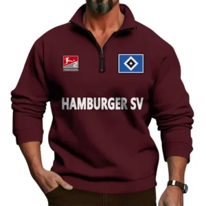 Hamburger SV Bundesliga Half Zip Stand up Collar Hoodie SPO1016047, Gift For Fan Hamburger SV - Burgundy