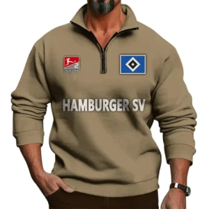 Hamburger SV Bundesliga Half Zip Stand up Collar Hoodie SPO1016047, Gift For Fan Hamburger SV - Khaki