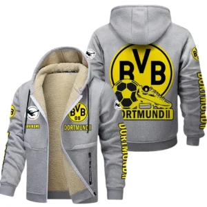 Borussia Dortmund Bundesliga Lamb Flecee Coat SPO116017, Gift For Fan Borussia Dortmund - Light Gray