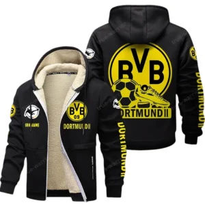 Borussia Dortmund Bundesliga Lamb Flecee Coat SPO116017, Gift For Fan Borussia Dortmund - Black