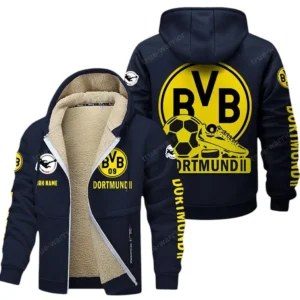 Borussia Dortmund Bundesliga Lamb Flecee Coat SPO116017, Gift For Fan Borussia Dortmund - Navy