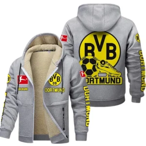 Borussia Dortmund Bundesliga Lamb Flecee Coat SPO116040, Gift For Fan Borussia Dortmund - Light Gray