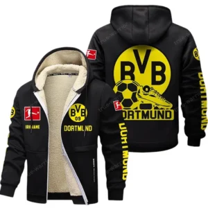 Borussia Dortmund Bundesliga Lamb Flecee Coat SPO116040, Gift For Fan Borussia Dortmund - Black