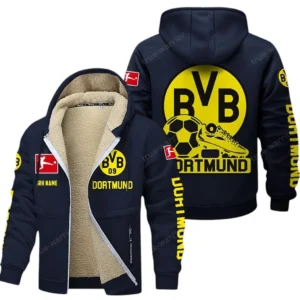 Borussia Dortmund Bundesliga Lamb Flecee Coat SPO116040, Gift For Fan Borussia Dortmund - Navy