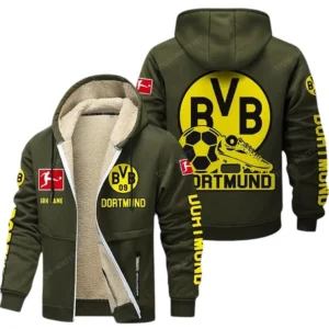 Borussia Dortmund Bundesliga Lamb Flecee Coat SPO116040, Gift For Fan Borussia Dortmund - Army Green
