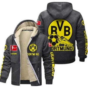 Borussia Dortmund Bundesliga Lamb Flecee Coat SPO116040, Gift For Fan Borussia Dortmund - Dark Gray