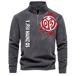 FSV Mainz 05 Bundesliga Half Zip Stand up Collar Hoodie SPO1316008, Gift For Fan FSV Mainz 05 - Gray