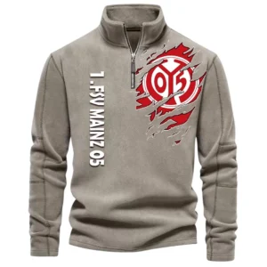 FSV Mainz 05 Bundesliga Half Zip Stand up Collar Hoodie SPO1316008, Gift For Fan FSV Mainz 05 - Khaki