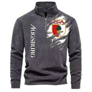 FC Augsburg Bundesliga Half Zip Stand up Collar Hoodie SPO1316034, Gift For Fan FC Augsburg - Gray