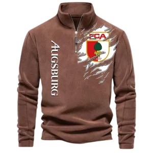 FC Augsburg Bundesliga Half Zip Stand up Collar Hoodie SPO1316034, Gift For Fan FC Augsburg - Brown