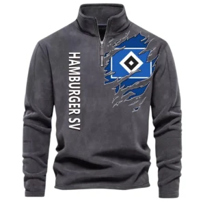 Hamburger SV Bundesliga Half Zip Stand up Collar Hoodie SPO1316035, Gift For Fan Hamburger SV - Gray