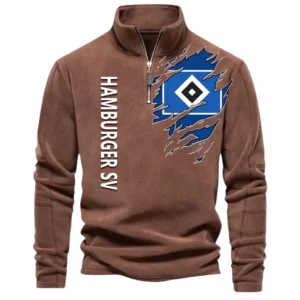 Hamburger SV Bundesliga Half Zip Stand up Collar Hoodie SPO1316035, Gift For Fan Hamburger SV - Brown