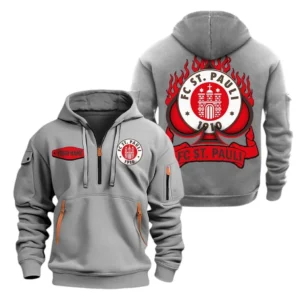 St. Pauli Bundesliga Hoodie Half Zipper SPO1516011, Gift For Fan St. Pauli - Gray
