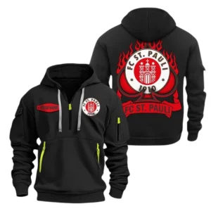 St. Pauli Bundesliga Hoodie Half Zipper SPO1516011, Gift For Fan St. Pauli - Black
