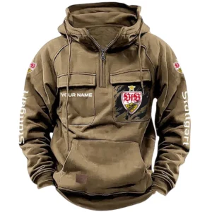 VfB Stuttgart Bundesliga Tactical Quarter Zip Hoodie SPO1616006, Gift For Fan VfB Stuttgart - Khaki