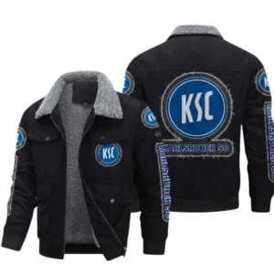 Karlsruher SC Bundesliga Thickened Corduroy Jacket SPO178033, Gift For Fan Karlsruher SC - Black