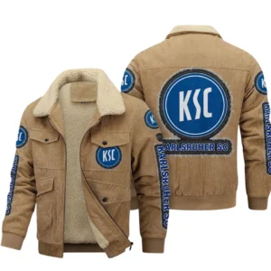 Karlsruher SC Bundesliga Thickened Corduroy Jacket SPO178033, Gift For Fan Karlsruher SC - Khaki