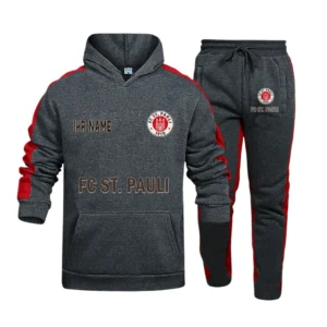 St. Pauli Bundesliga Hoodie Sweatpants Set SPO216005, Gift For Fan St. Pauli - Gray-Red