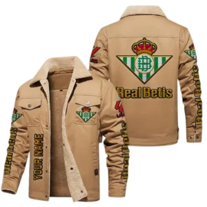 Real Betis La Liga Thickened Corduroy Jacket LALIGA3402052514, Gift For Fan Real Betis - Brown