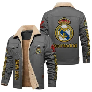 Real Madrid La Liga Thickened Corduroy Jacket LALIGA3402052515, Gift For Fan Real Madrid - Grey