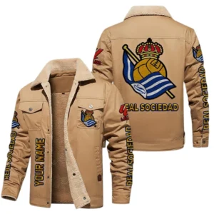 Real Sociedad La Liga Thickened Corduroy Jacket LALIGA3402052517, Gift For Fan Real Sociedad - Brown