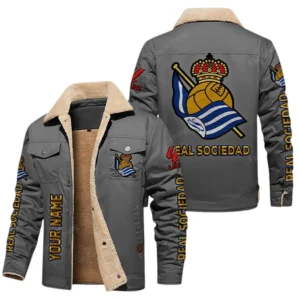 Real Sociedad La Liga Thickened Corduroy Jacket LALIGA3402052517, Gift For Fan Real Sociedad - Grey