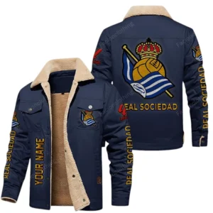 Real Sociedad La Liga Thickened Corduroy Jacket LALIGA3402052517, Gift For Fan Real Sociedad - Navy