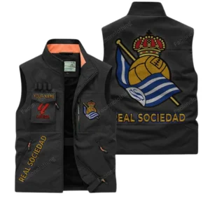 Real Sociedad La Liga Outdoor Sleeveless Vest LALIGA3502062517, Gift For Fan Real Sociedad - Black