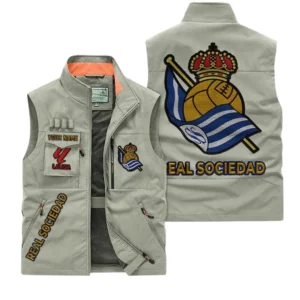 Real Sociedad La Liga Outdoor Sleeveless Vest LALIGA3502062517, Gift For Fan Real Sociedad - Khaki