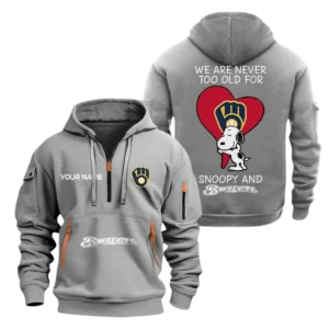 Milwaukee Brewers MLB Hoodie Half Zipper MLB1702032031, Gift For Fan Milwaukee Brewers - Grey