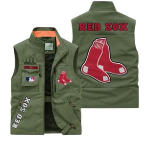 Boston Red Sox MLB Outdoor Sleeveless Vest MLB2002042028, Gift For Fan Boston Red Sox - Army Green