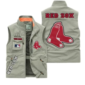Boston Red Sox MLB Outdoor Sleeveless Vest MLB2002042028, Gift For Fan Boston Red Sox - Khaki