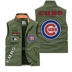 Chicago Cubs MLB Outdoor Sleeveless Vest MLB2002042029, Gift For Fan Chicago Cubs - Army Green