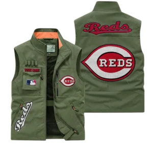 Cincinnati Reds MLB Outdoor Sleeveless Vest MLB2002042031, Gift For Fan Cincinnati Reds - Army Green