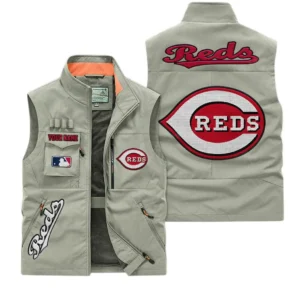 Cincinnati Reds MLB Outdoor Sleeveless Vest MLB2002042031, Gift For Fan Cincinnati Reds - Khaki