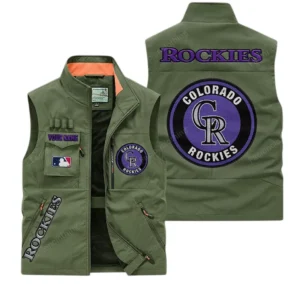 Colorado Rockies MLB Outdoor Sleeveless Vest MLB2002042033, Gift For Fan Colorado Rockies - Army Green