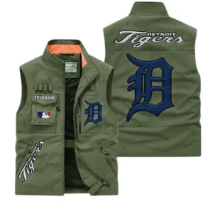 Detroit Tigers MLB Outdoor Sleeveless Vest MLB2002042034, Gift For Fan Detroit Tigers - Army Green