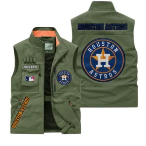 Houston Astros MLB Outdoor Sleeveless Vest MLB2002042035, Gift For Fan Houston Astros - Army Green