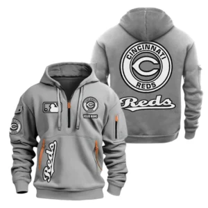 Cincinnati Reds MLB Hoodie Half Zipper MLB2102042032, Gift For Fan Cincinnati Reds - Grey
