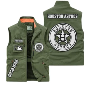 Houston Astros MLB Outdoor Sleeveless Vest MLB2202042036, Gift For Fan Houston Astros - Army Green