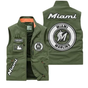 Miami Marlins MLB Outdoor Sleeveless Vest MLB2202042040, Gift For Fan Miami Marlins - Army Green