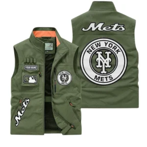 New York Mets MLB Outdoor Sleeveless Vest MLB2202042043, Gift For Fan New York Mets - Army Green
