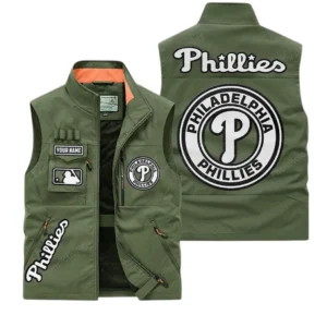 Philadelphia Phillies MLB Outdoor Sleeveless Vest MLB2202042045, Gift For Fan Philadelphia Phillies - Army Green