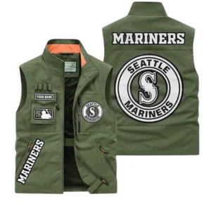 Seattle Mariners MLB Outdoor Sleeveless Vest MLB2202042049, Gift For Fan Seattle Mariners - Army Green