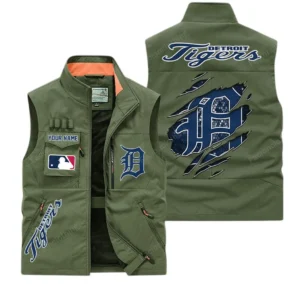Detroit Tigers MLB Outdoor Sleeveless Vest MLB2302052035, Gift For Fan Detroit Tigers - Army Green
