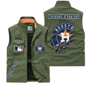 Houston Astros MLB Outdoor Sleeveless Vest MLB2302052036, Gift For Fan Houston Astros - Army Green