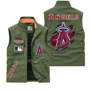 Los Angeles Angels MLB Outdoor Sleeveless Vest MLB2302052038, Gift For Fan Los Angeles Angels - Army Green